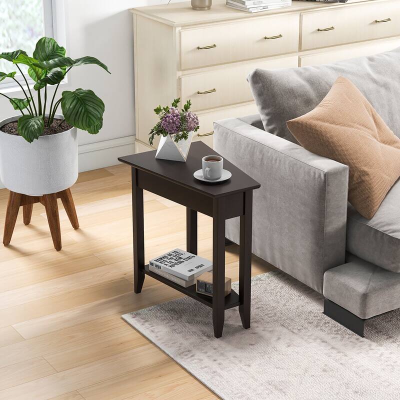 Gymax 2-Tier End Table Irregular Narrow Sofa Side Nightstand w/