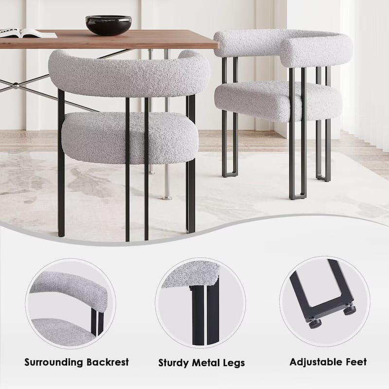 Upholstered Dining Arm Chairs with Metal Frame, Cushioned Seat & Back (Set of 2)