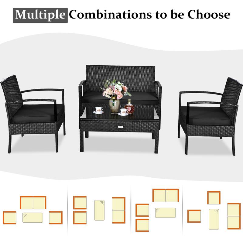 Gymax Set Of 4 Outdoor Patio Rattan Furniture Set Cushioned Sofa