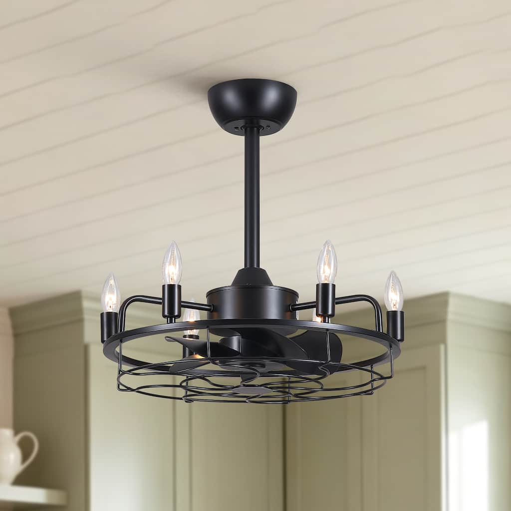 20"Ceiling Fan with Lights, Farmhouse Fandelier with 6 E12 Sockets, Reversible DC Motor, 6 Speeds Remote Control Ceiling Fan
