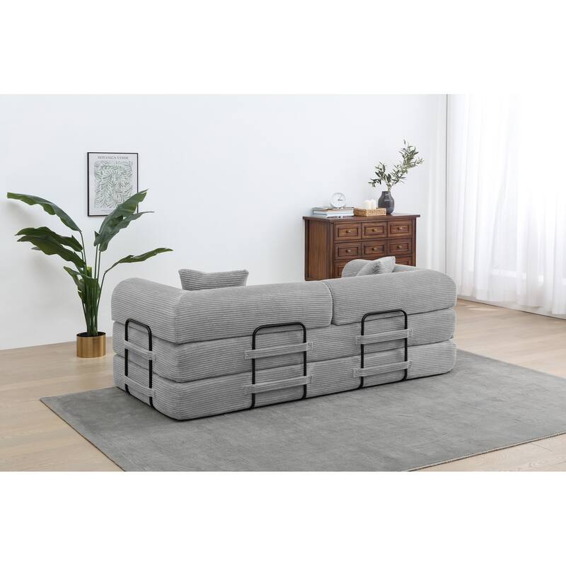 Convertible Sleeper Sofa Bed, Corduroy Folding Couch with Pillow