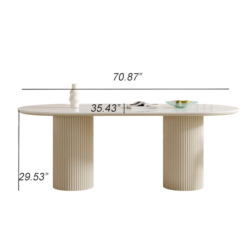 71" Modern Rectangular Dining Table with Stone Table-top, Wood Legs