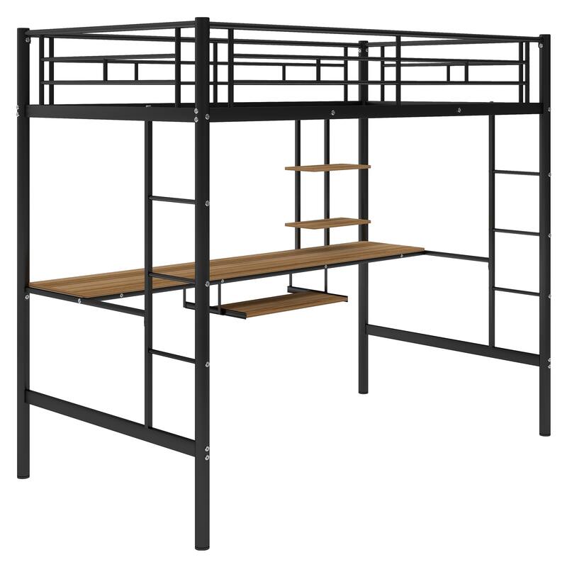 Metal Loft Bed with Desk & Shelf for Kids
