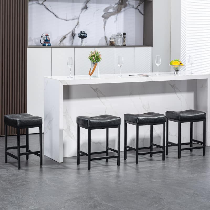 Upholstered PU Leather Bar Stools Set of 2, 24" Counter Height Saddle Bar Stools