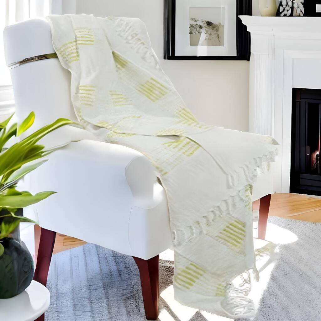 HomeRoots Yellow Woven Cotton Throw Blanket