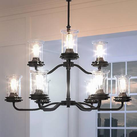 Luxury French Country Chandelier, 31.625"H x 34.125"W, with English Country Style, Midnight Black, by Urban Ambiance
