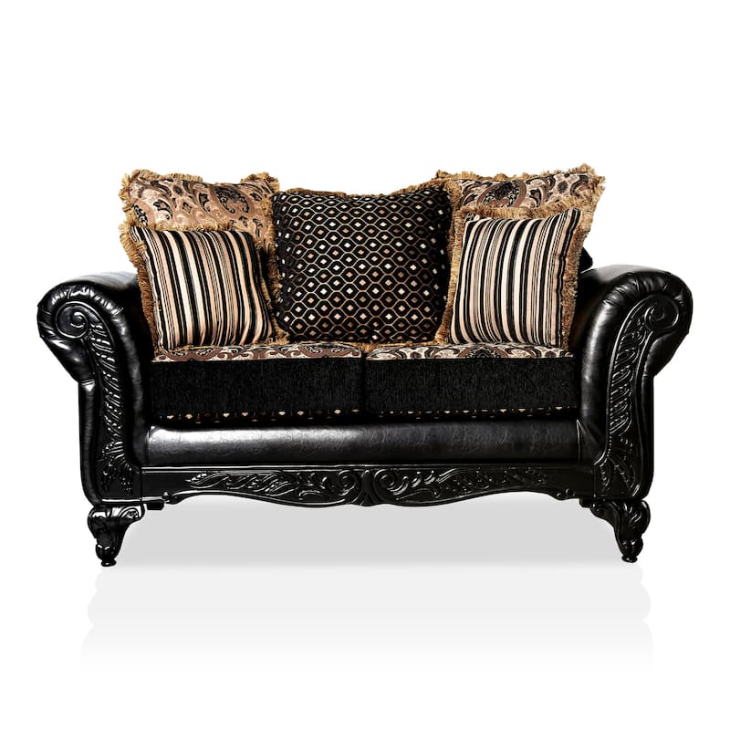 Chateau Traditional Black Faux Leather Upholstered Loveseat by Furniture of America