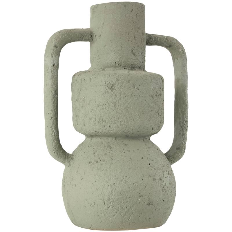 Light Gray Paper Mache Abstract Textured Vase with Squared Handles