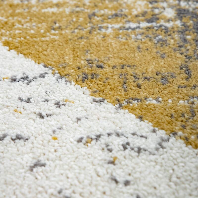 Abstract Area Rug with Geometric Designer Pattern and Faded Colors