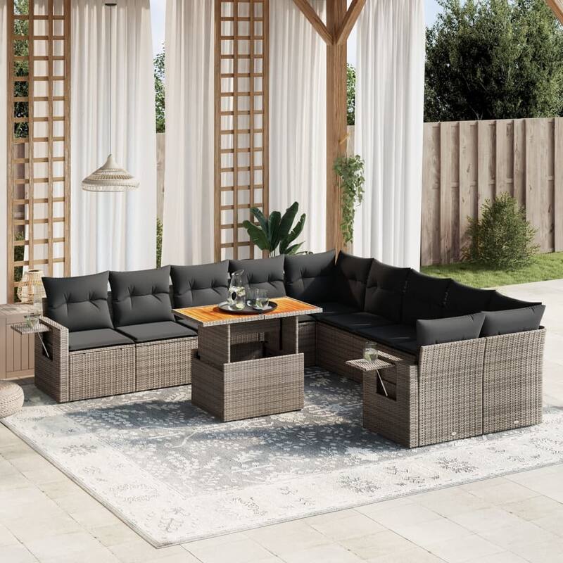 vidaXL Patio Sofa Set with Cushions Table and Sofa Sections 11 Piece Poly Rattan - 21.7 x 39.4 x 28.7
