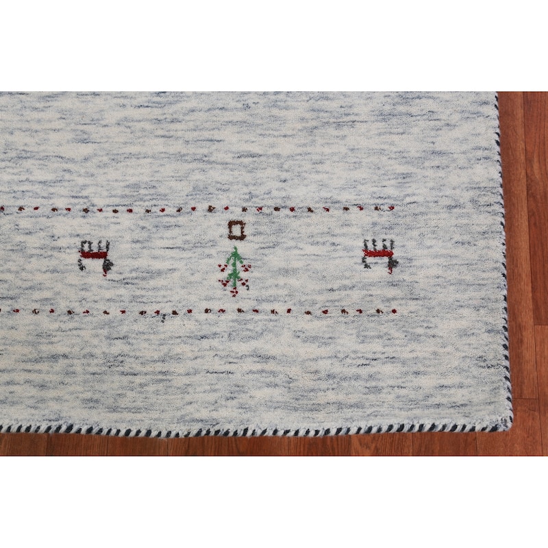 Hand Knotted Oriental 100% Wool Carpet Tribal Animal Pictorial Beige & Ivories Gabbeh Area Rug - 7' 10'' X 5' 2''