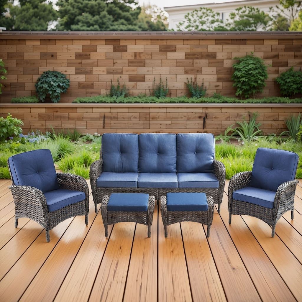 Gymojoy 5-Piece Outdoor Wicker Patio Furniture with 3 Seat Sofa, Rattan Coversation Set with Water Resistant Cushions
