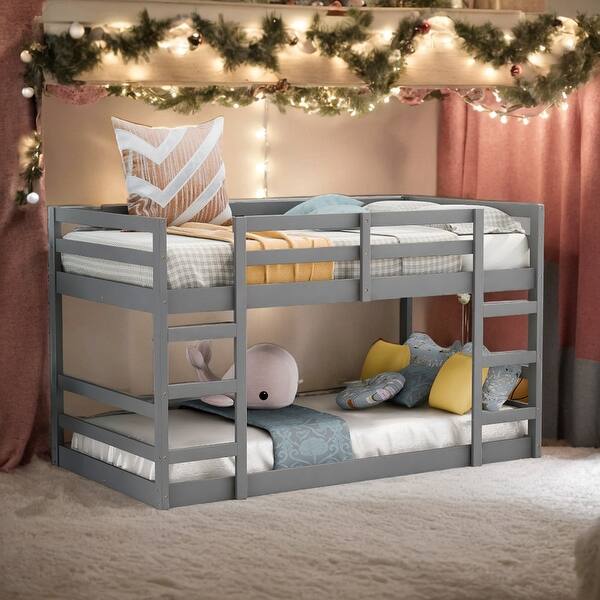 slide 2 of 10, Twin over Twin Bunk Bed With Ladder And Solid Construction for Home