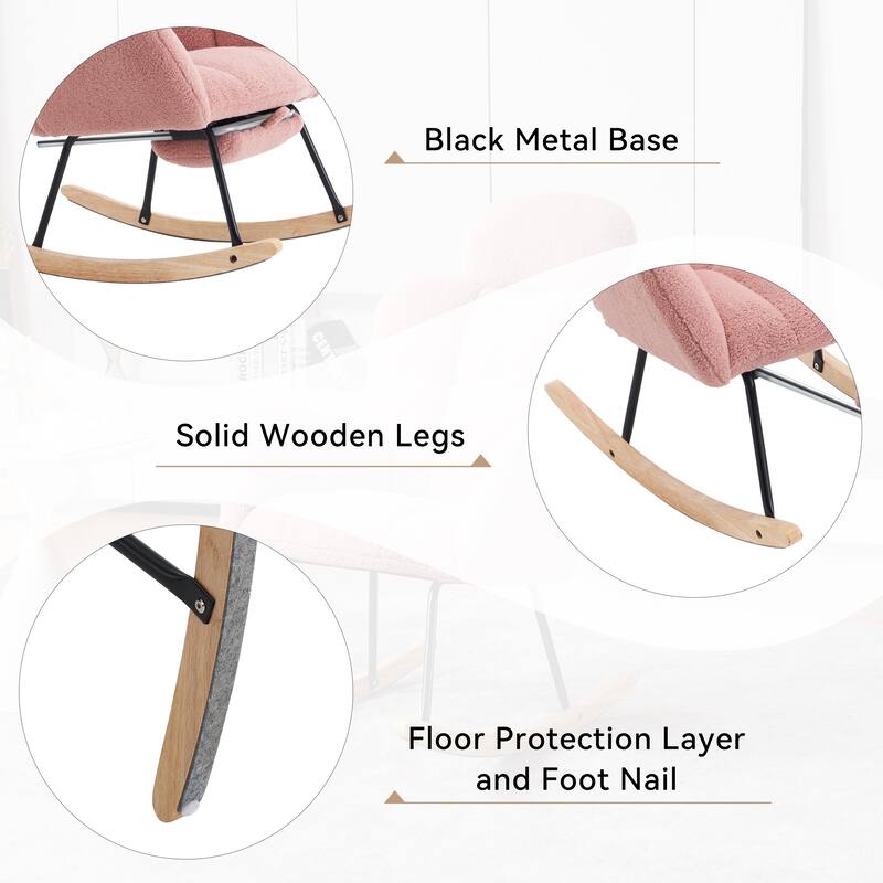 Teddy Fabric Upholstered Rocking Chair with Pillow and Footrest