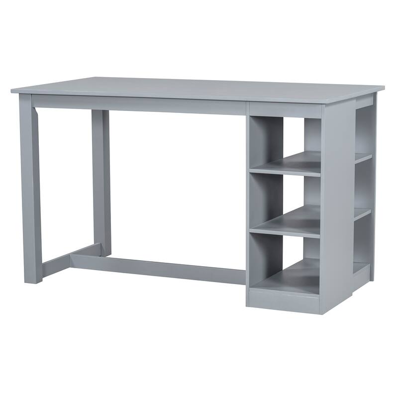 Wood Farmhouse Counter Height Dining Table Set Multi-Functional Bar Dining Table and Chairs Set with 3-Tier Storage Shelves