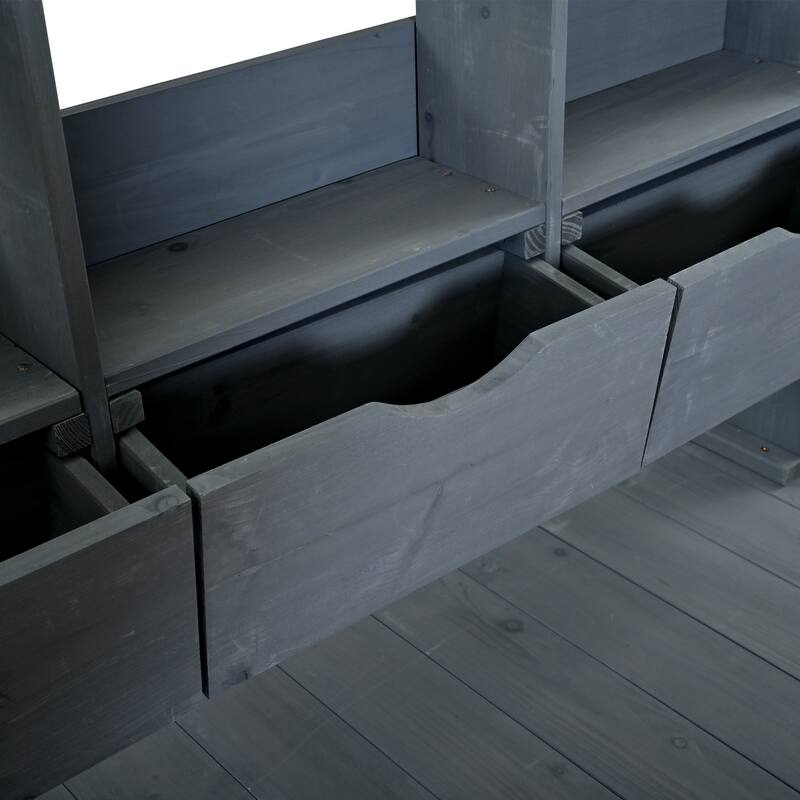 Roomfitters Garden Potting Bench with Storage Hutch, Outdoor Potting Table with 6 Drawers and Cabinets, Shelves