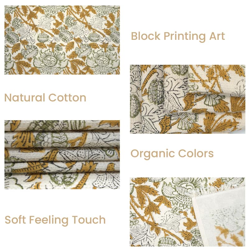 Fabdivine Handmade Block Print Floral Waffle Weave Kitchen 100% Cotton 17x32 Inch Hand Towel