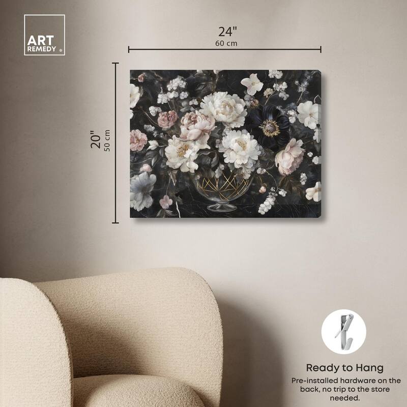 Peonies in Glass Vase Canvas by Art Remedy, Gallery Wrapped