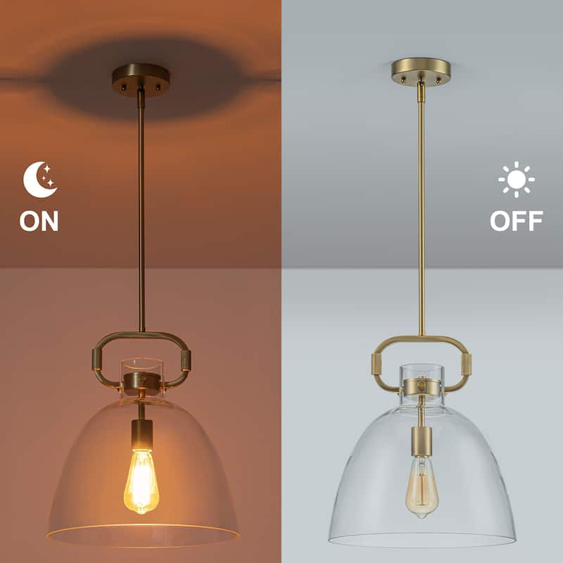 Starskys 1-Light Industrial Pendant Light with Bowl-Shaped Clear Glass Shade