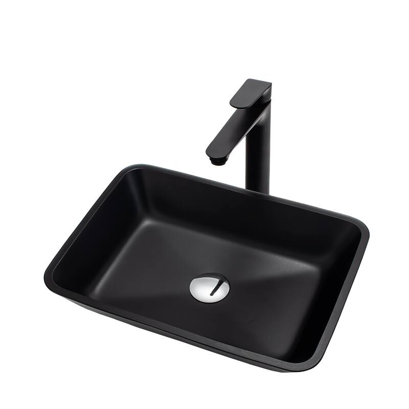 Vinnova Glass Rectangular Vessel Bathroom Sink without Faucet