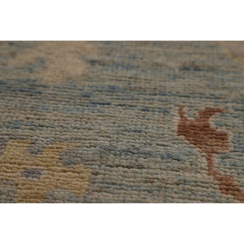 Blue Vegetable Dye Oushak Turkish Rug Hand-Knotted Floral Wool Carpet - 9'2"x 12'3"