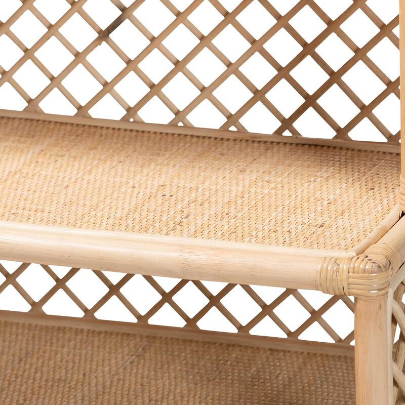 Adonis Natural Rattan Display Shelf - Freestanding 6-Tier bookcase with Pagoda Top, Coastal Boho Storage Organizer