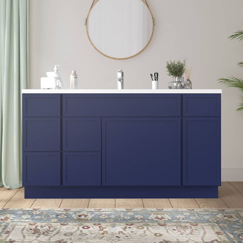Vanity Art 60" Birch Freestanding Bathroom Vanity Cabinet without Top - Blue