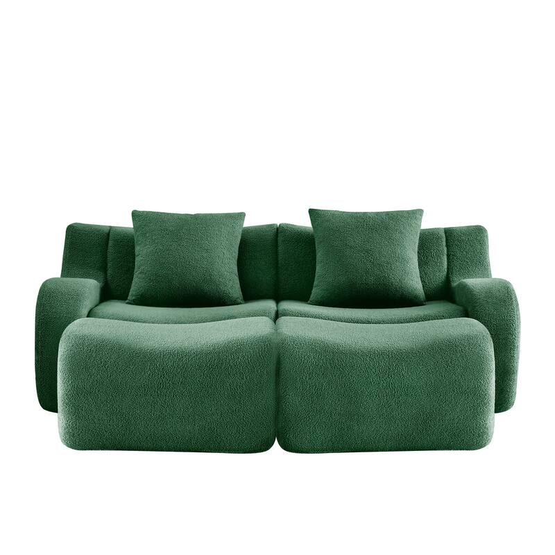 Anmytek Plush Boneless Teddy Fabric Chaise Lounge Sofa - Ergonomic Curved Armrests