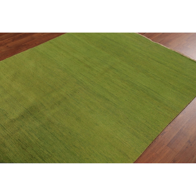 Green Gabbeh Modern Area Rug Hand-Knotted Wool Carpet - 4'9" x 6'4"