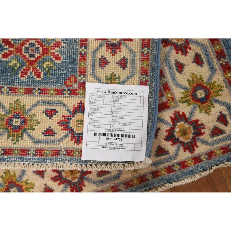 Traditional Blue Kazak Oriental Foyer Rug Handmade Wool Carpet - 2'0"x 3'0"