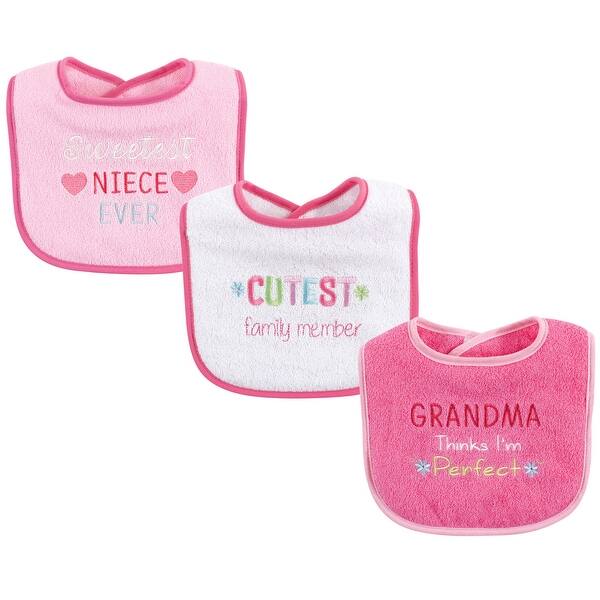 slide 1 of 1, Luvable Friends Baby Girl Cotton Drooler Bibs with Fiber Filling 3pk, Girl Family, One Size - Girl Family - One Size One Size - Girl Family