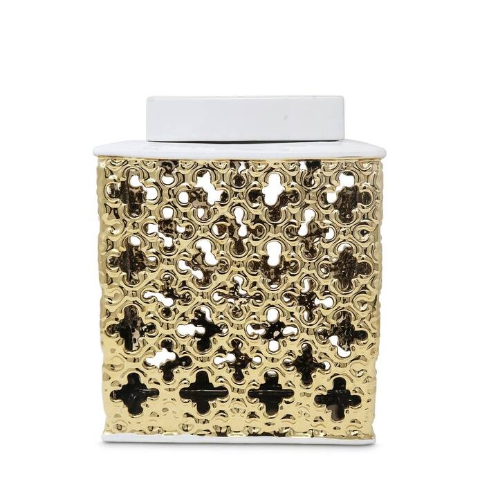Gold Decorative Jar with White Lid
