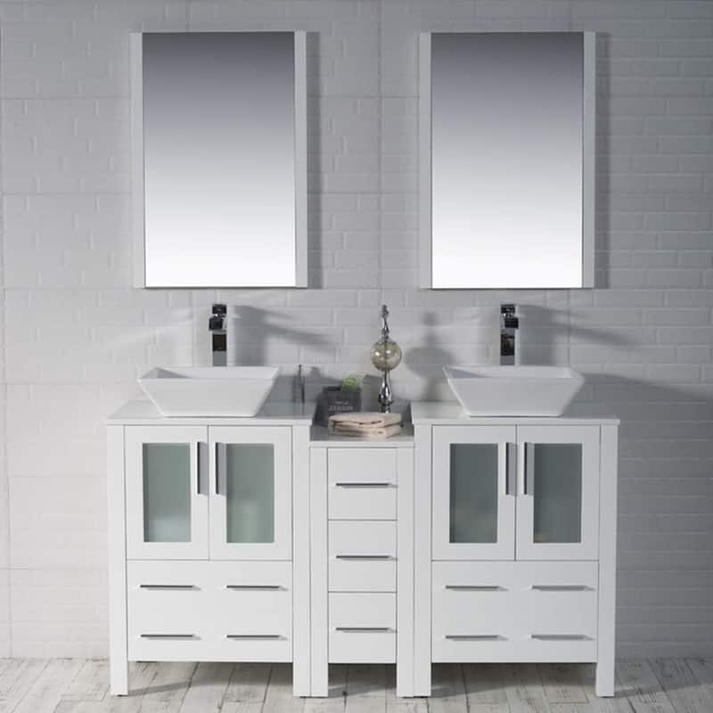 Blossom Sydney 60 Inch Double Sink Vanity with Side Cabinet & Mirrors