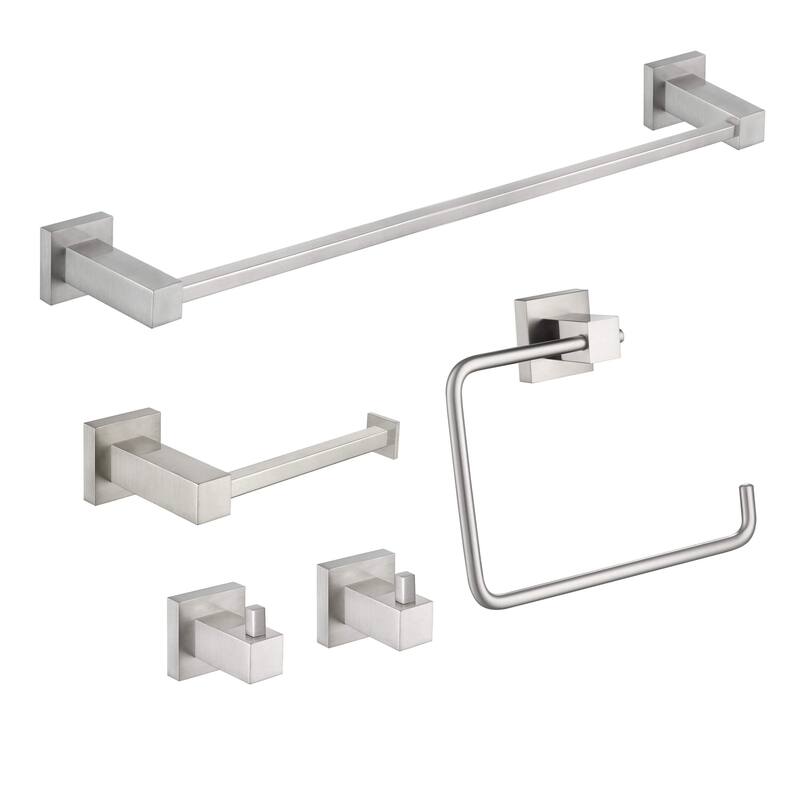 Cube 5-Piece Bathroom Hardware Set - Brushed Nickel