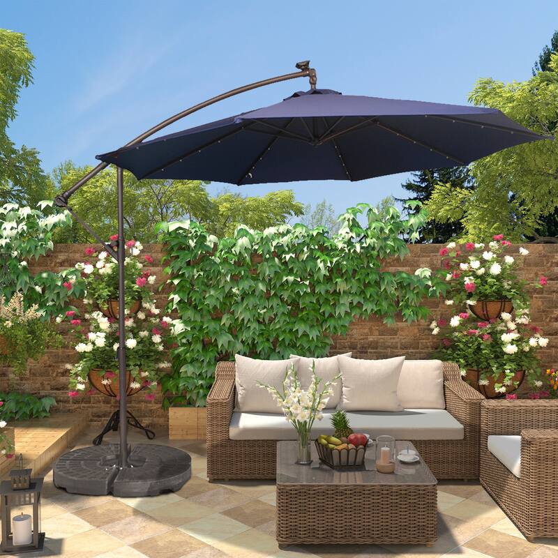 Clihome 10Ft Solar Light Crank Offset Cantilever Patio Umbrella, Without Base