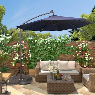 Clihome 10Ft Solar Light Crank Offset Cantilever Patio Umbrella, Without Base