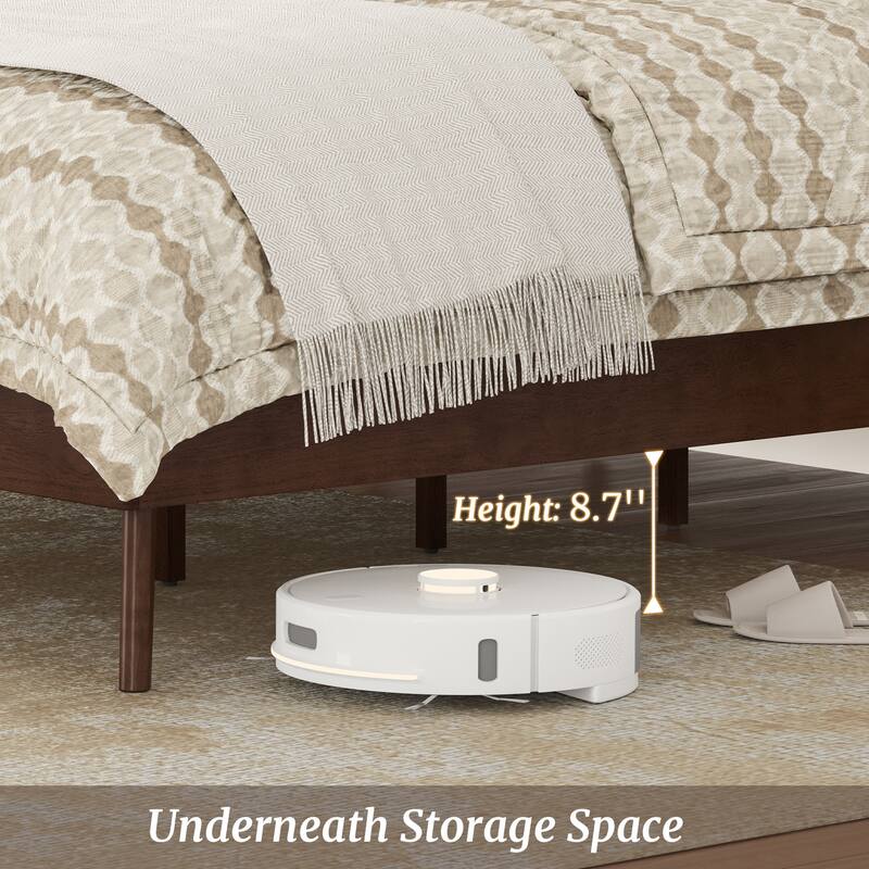 LUE BONA Solid Wood Panel Platform Bed with Button Tufted Headboard, Multi-Size wooden Rustic Bed Frame Bedroom Furniture