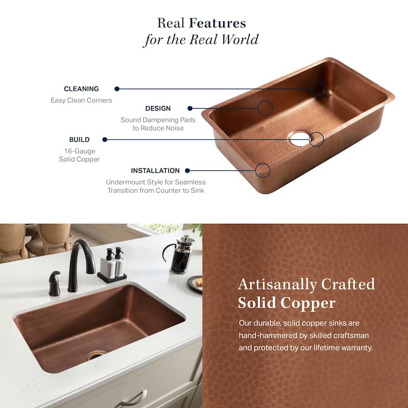 Orwell Copper 30" Single Bowl Undermount Kitchen Sink