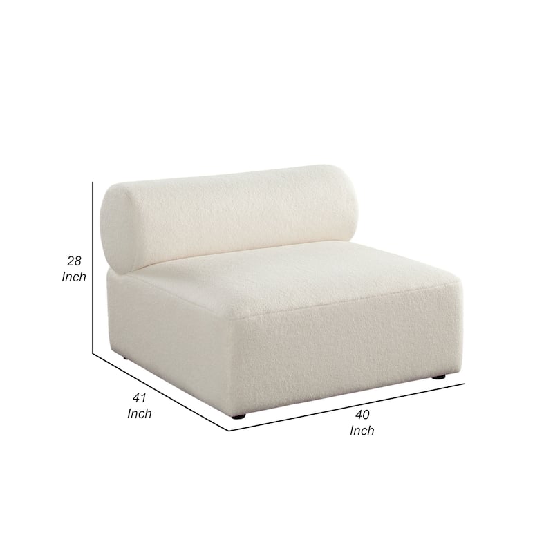 Zey Modular Armless Chair with Low Back, Ivory Sherpa Fabric