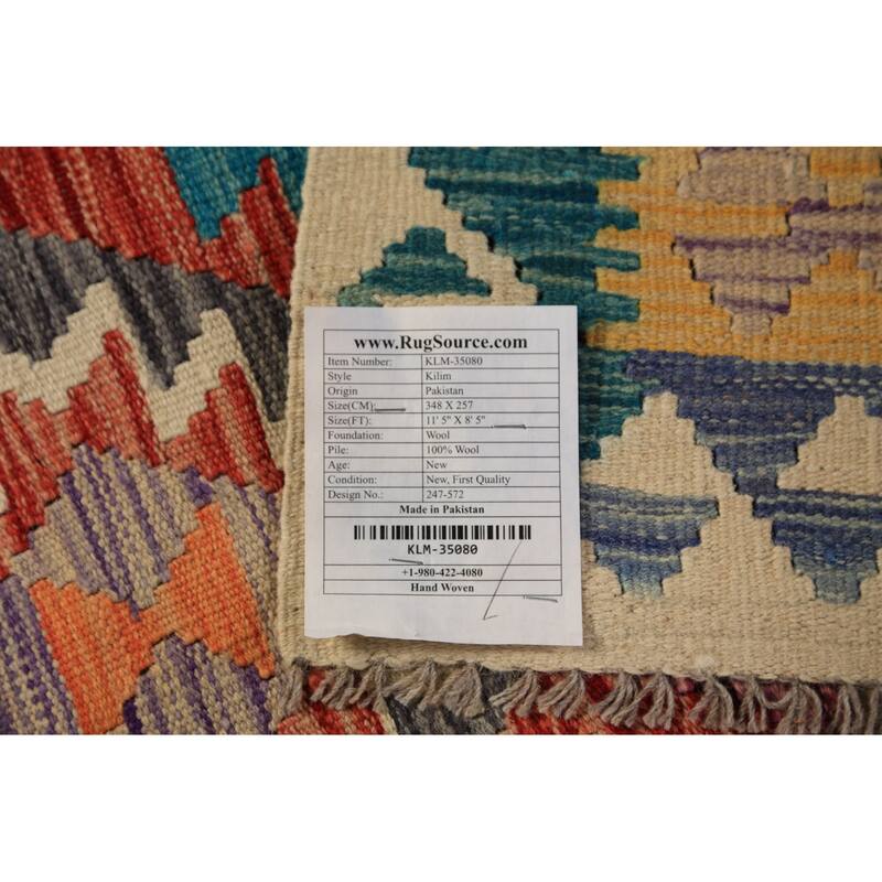 Geometric Kilim Reversible Rug Oriental Flatweave Wool Carpet - 8'5"x 11'5"