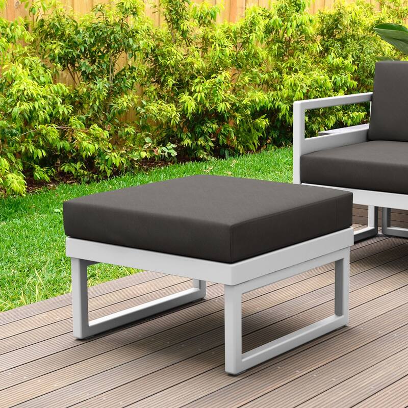 25.5" White Square Ottoman with Sunbrella Charcoal Cushion