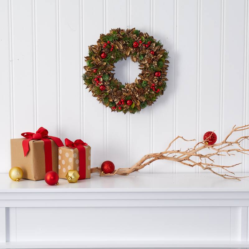 15" Holiday Wreath with Pine Cones and Ornaments