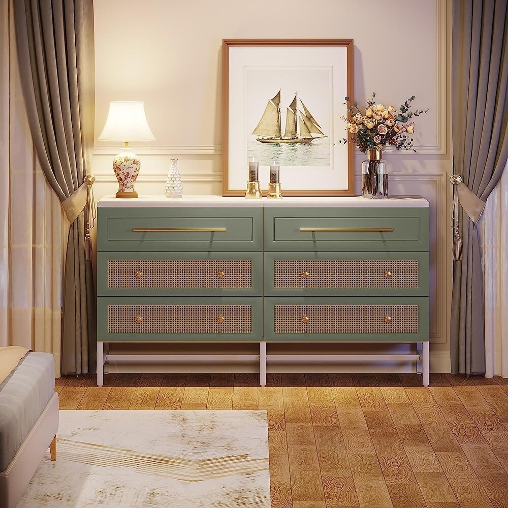 6 Drawer Dresser Modern Rattan Dresser for Bedroom - Bed Bath & Beyond - 42776834 6 Drawer Dresser Modern Rattan Dresser for Bedroom - Bed Bath & Beyond - 42776834