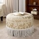 preview thumbnail 56 of 90, Yolanda Performance Fabric 25" Tufted Round Footstool Ottoman with Rope Fringe Champagne Gold Jacquard