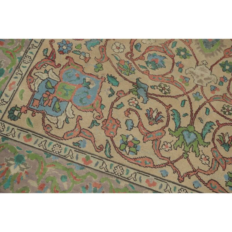 Hand Knotted Oriental 100% Wool Carpet Traditional Floral Beige & Ivories Tabriz Area Rug - 10' 0'' X 6' 5''