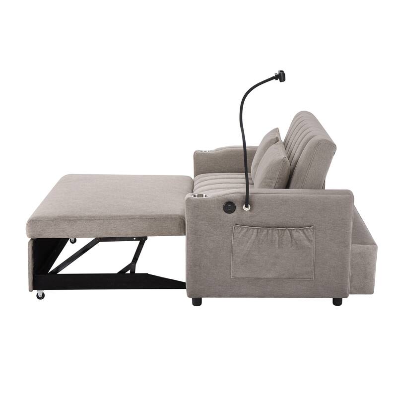 55.9" Convertible Sofa Bed Loveseat Sofa with Three USB Ports