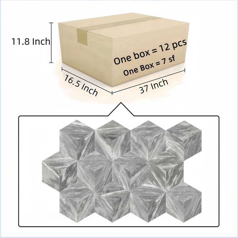 Roomfitters Hexagon Marble Tile for Wall and Floor, Honed Natural Stone, Genuine Marble, 12-Piece Box, Carrara Gray