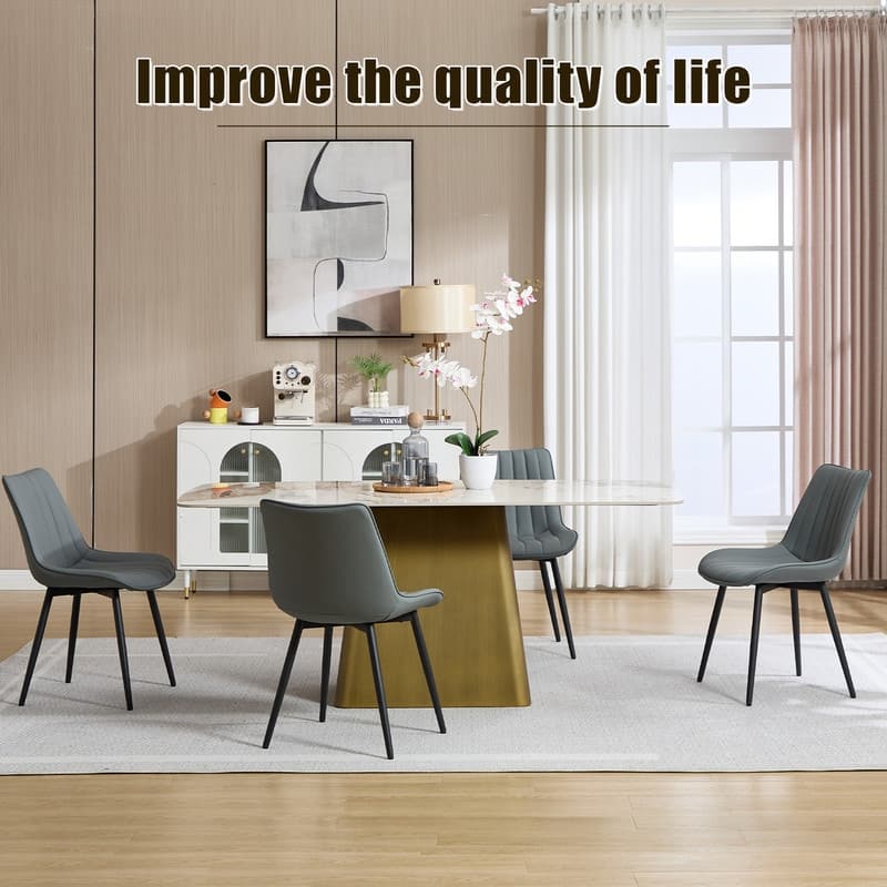 HOMEFUN PU Leather Upholstered Stripes Sturdy Metal Frame Dining Chairs(set of 4)