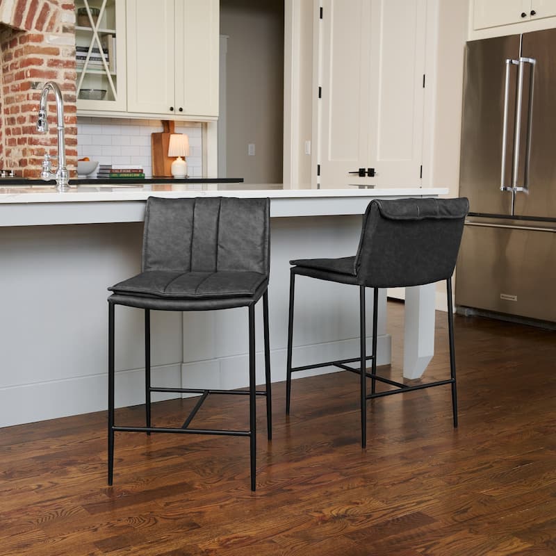 Maven Lane Gerard Bar Metal & Vegan Leather Kitchen Dining Stool