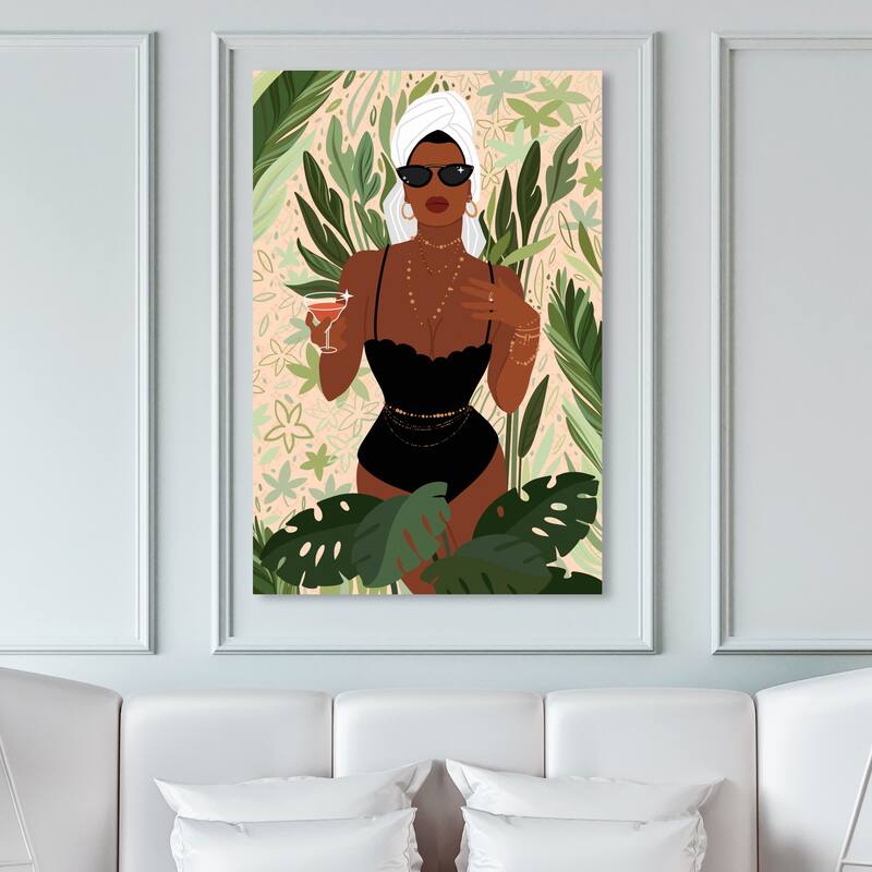 Wynwood Studio Fashion and Glam After Spa Cocktail Green and Cream White Tropical Wall Art Canvas Print - 45 x 30